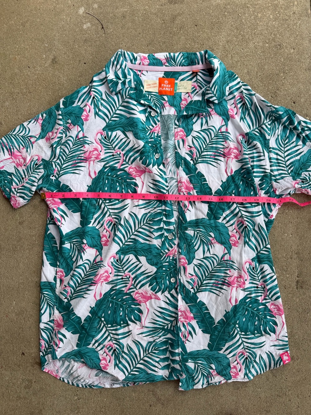 Free Planet Tropical Leaf & Flamingo Camp Shirt in Teal and Pink